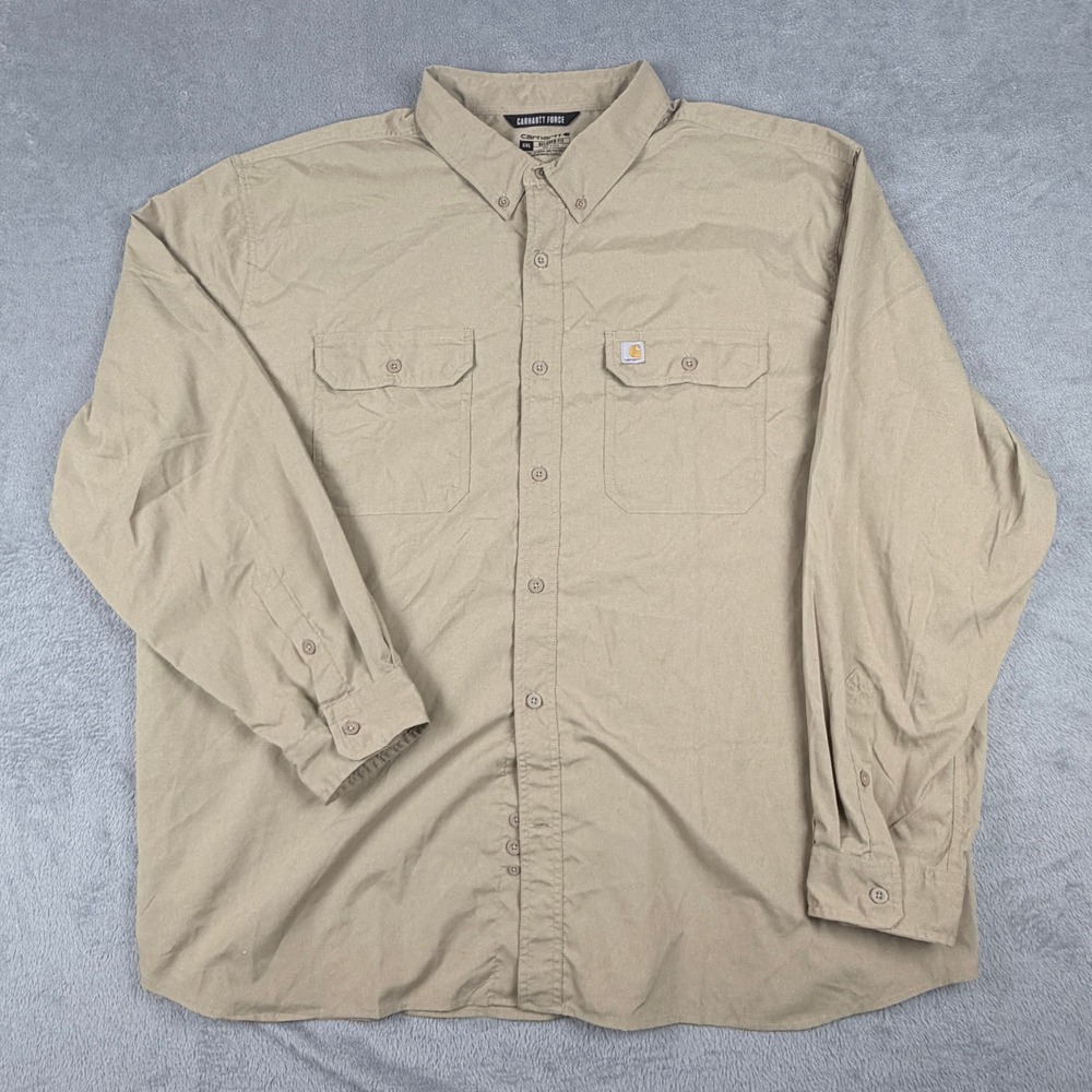 Carhartt Force Relaxed Fit Work Shirt Mens 4XL Dark Khaki Button Down 105291 DKH